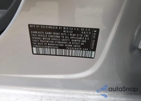 2014 Volkswagen Jetta 2.0L S z USA, uszkodzony, nr VIN 3VW2K7AJ8EM362002